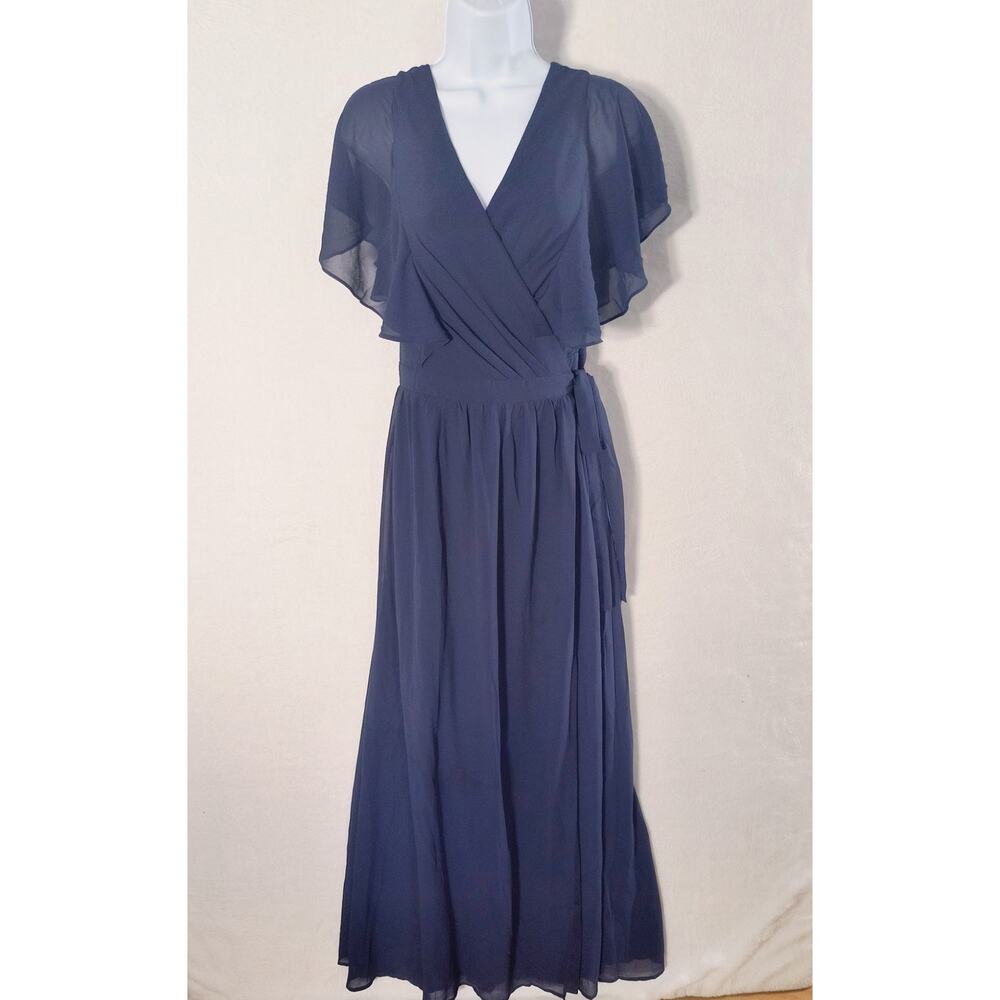 Lulus Convincing Grace Navy Blue Flutter Sleeve Wrap Maxi Dress Women's L - Picture 11 of 14